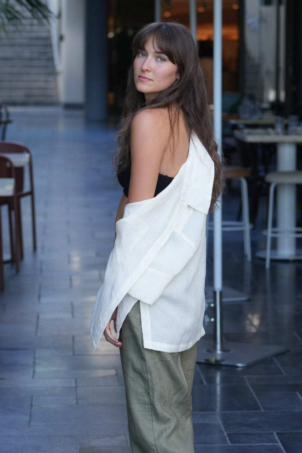 White oversized shirt with half sleeve. Made in Australia from 100% silk