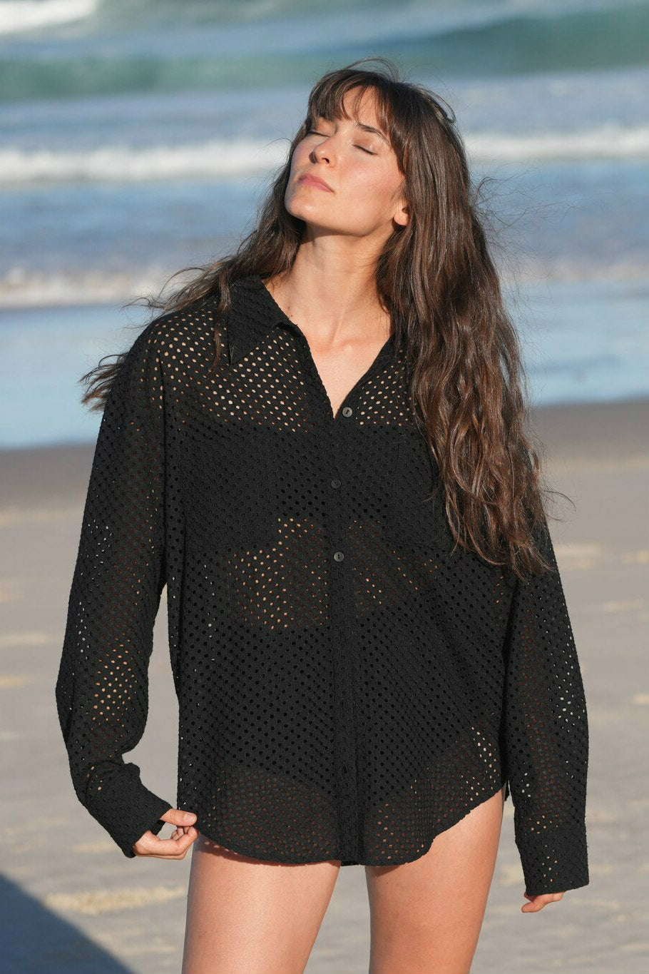 Black cotton oversized shirt. Byron Bay Australian made natural fabrics
