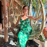 Green floral cami made with natural fibers. desgined in Byron Bay, made in Australia.