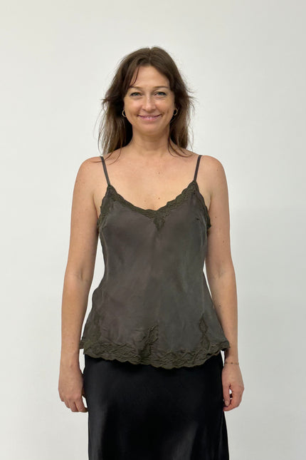 embroidered silk mix cami