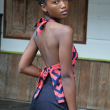 Tuck Tie Halter top - 100% cotton Tribal print