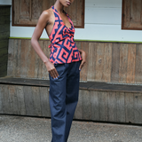 Tuck Tie Halter top - 100% cotton Tribal print