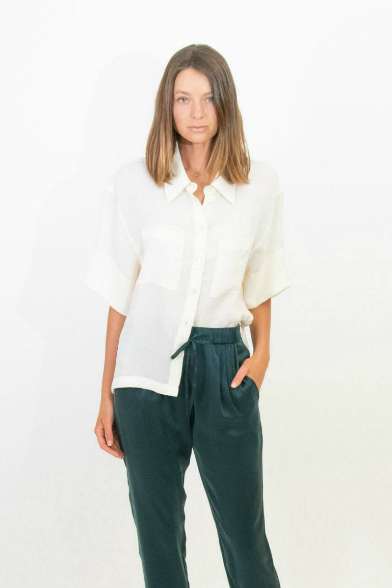 Silk button down shirt.