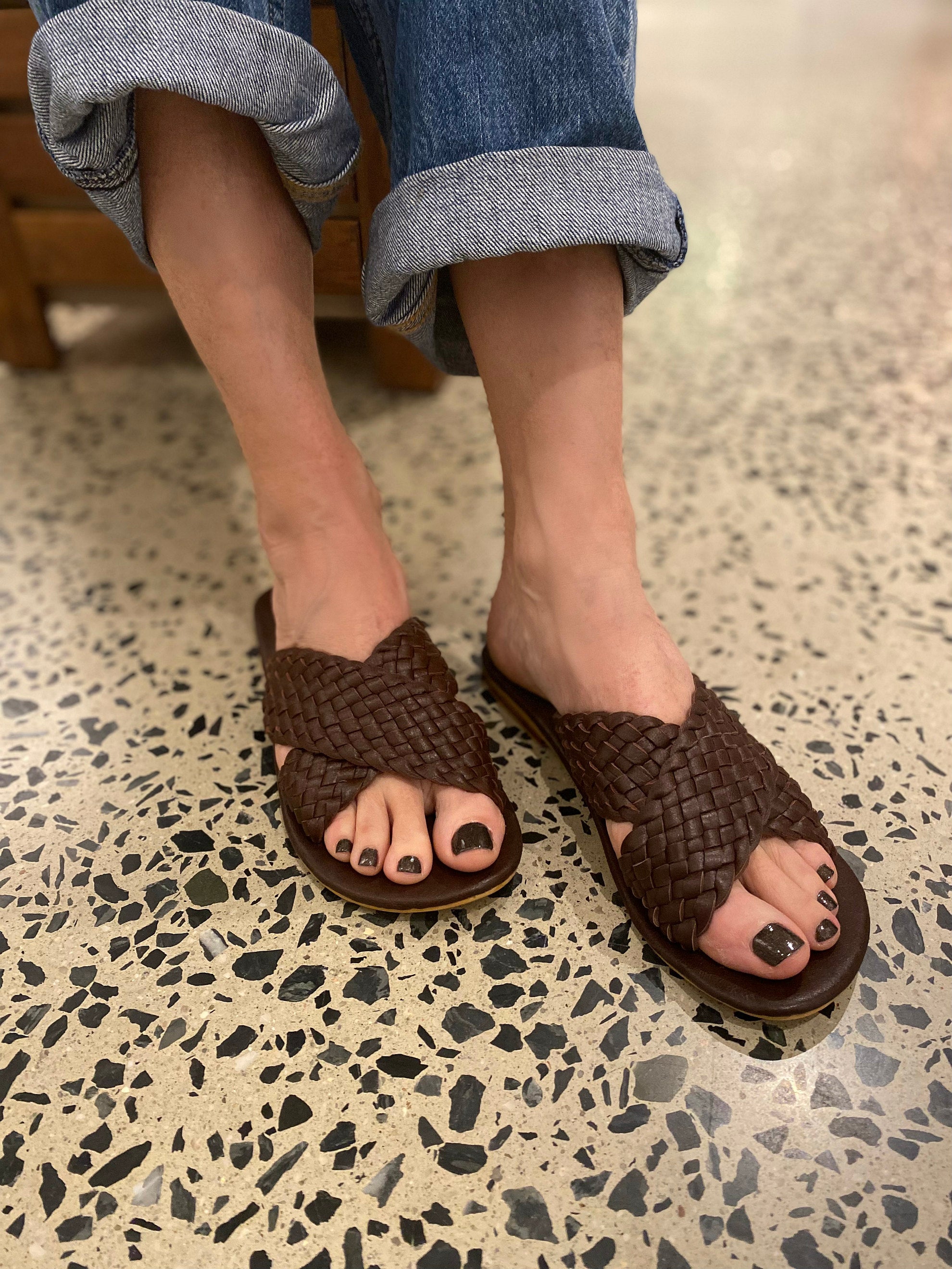 Woven leather shoes