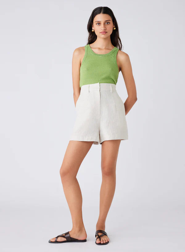 Esmaee Avalon Shorts. Luxe Herringbone linen with Fitted waistband.
