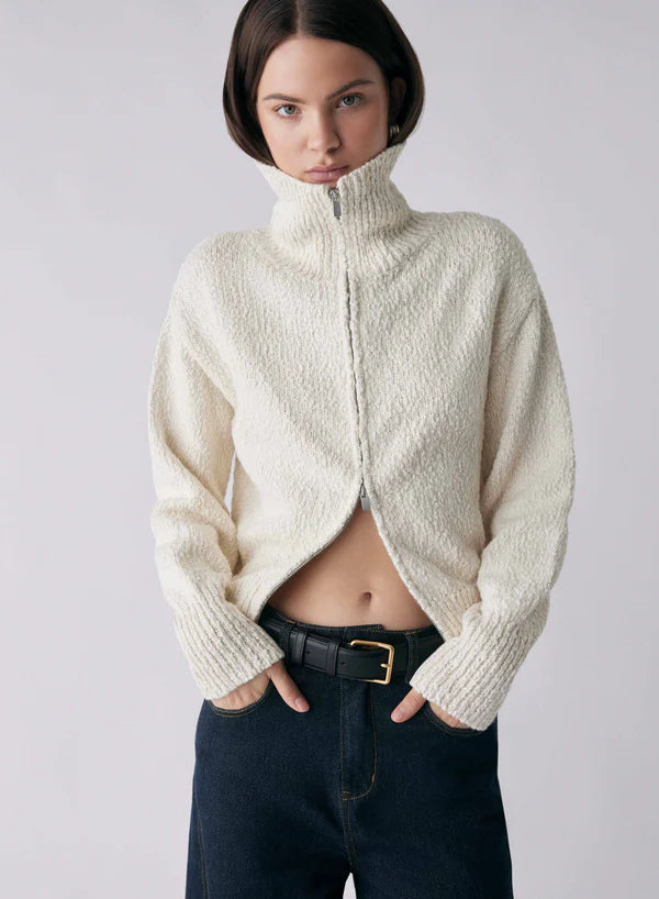 Esmaee zip cardi in cotton boucle elevation cardi