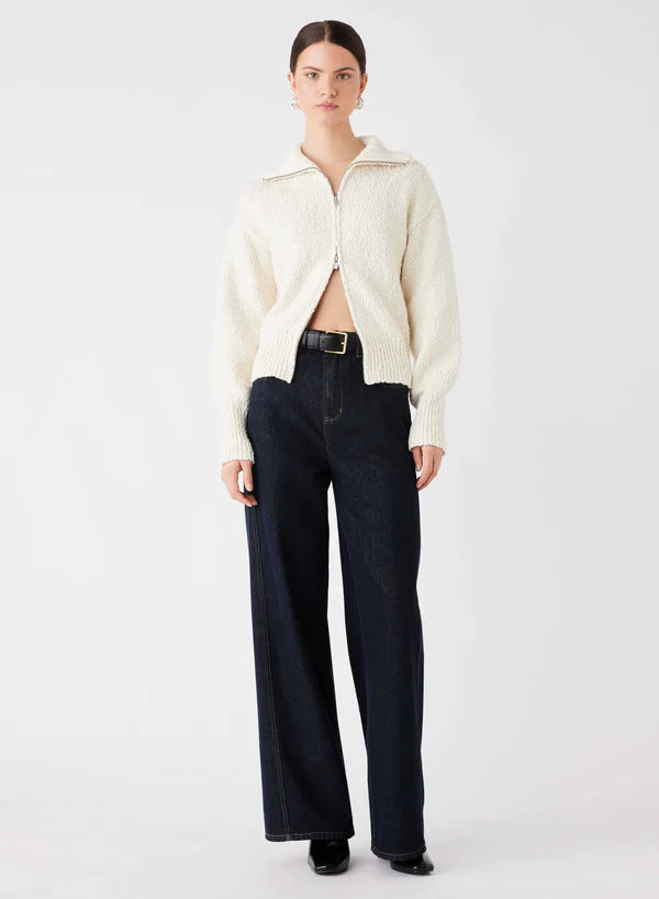 Esmaee Elevation Cardi. Zip both ways in boucle cotton.