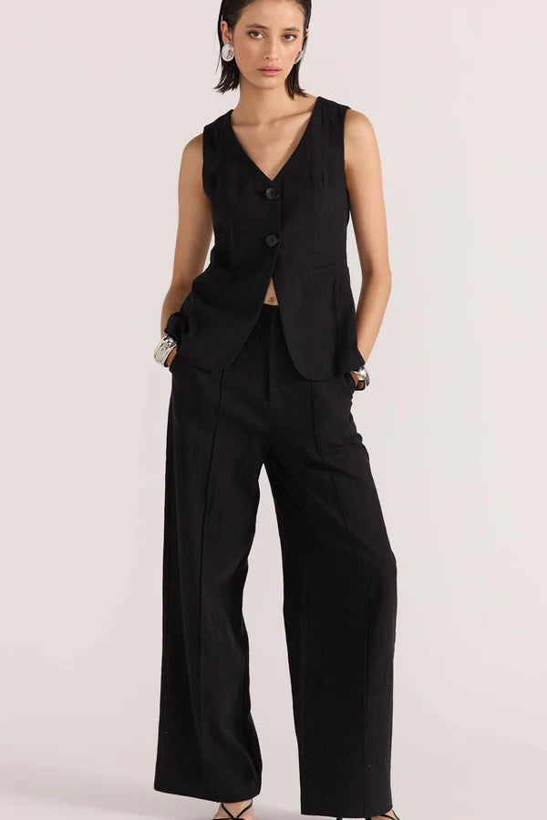 Athena Pant by Staple. Cotton LInen black pant