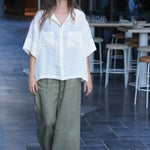 Wide leg linen pant.