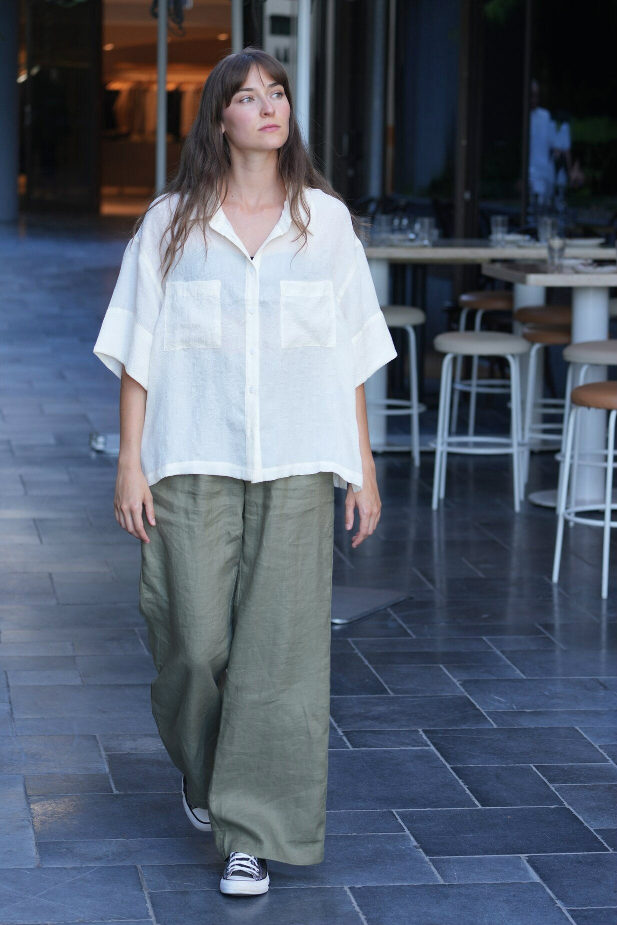 Wide leg linen pant.
