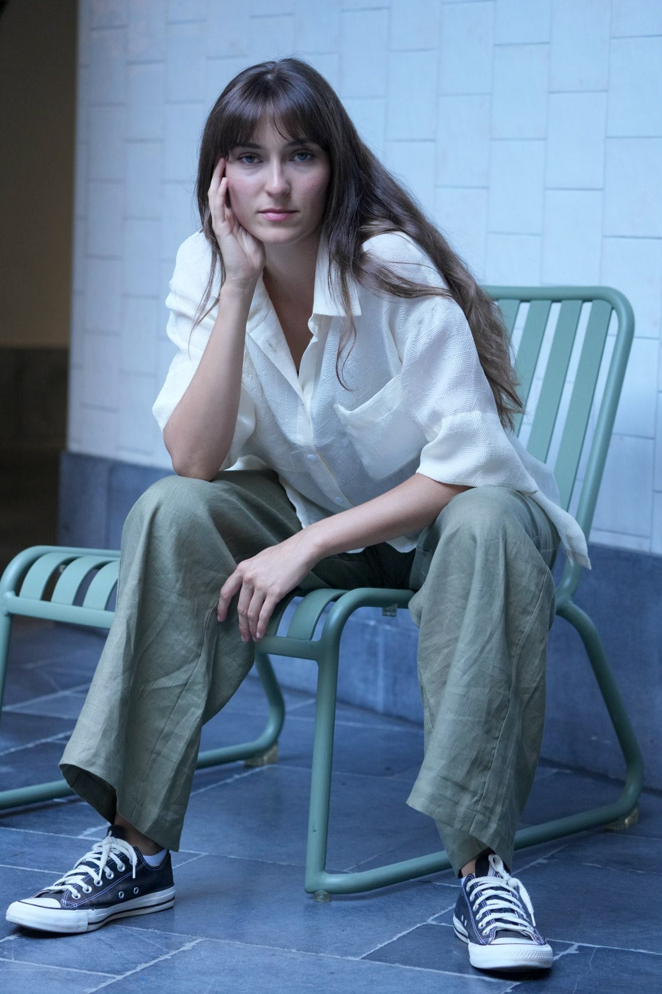 Olive green linen wide leg pant. Designed in Byron Bay