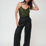 High cut black linen pants 