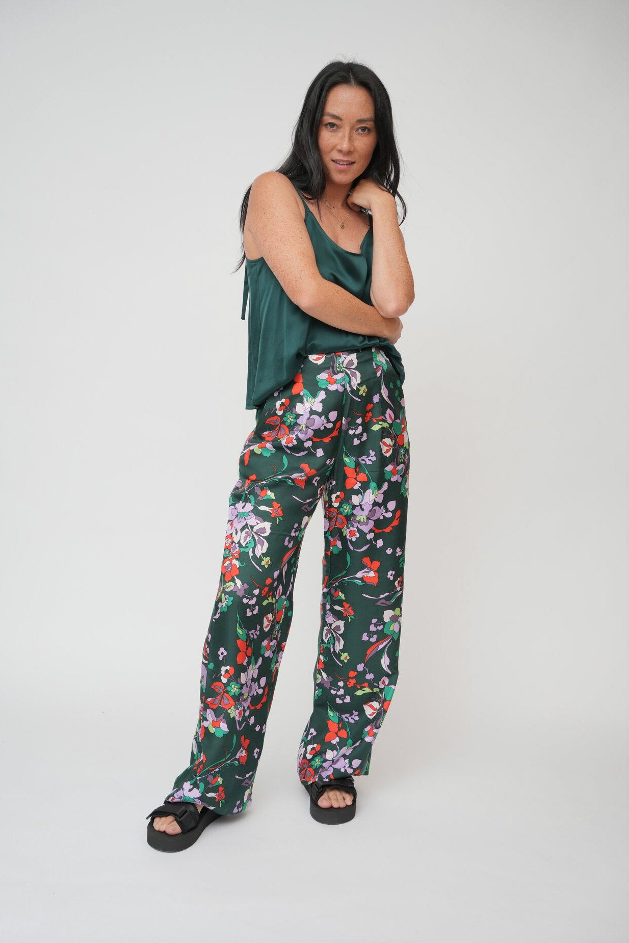 High waisted silk pants 