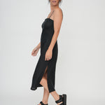 Black strappy dress with split