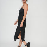 Black strappy dress with split