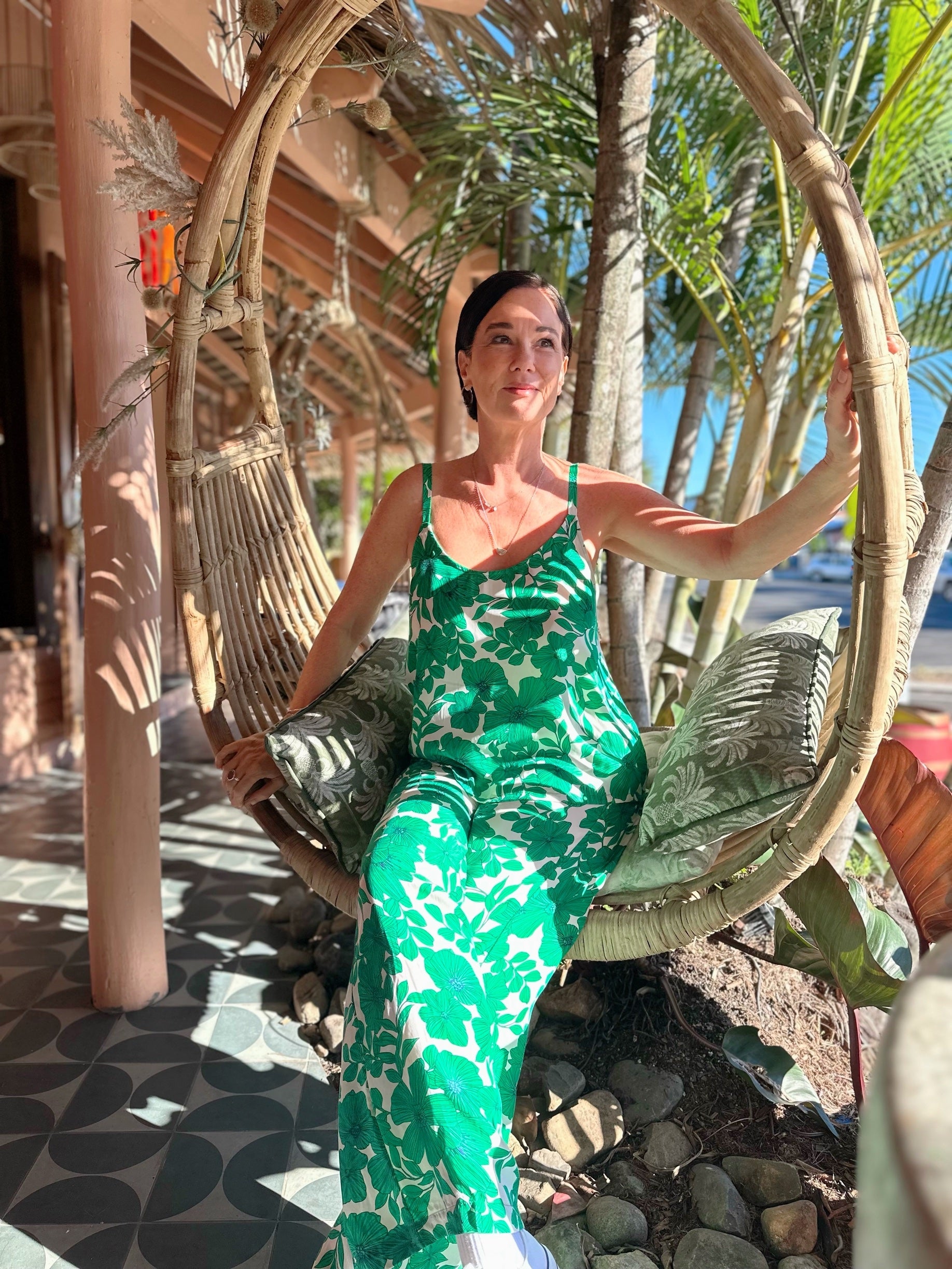 Green floral cami made with natural fibers. desgined in Byron Bay, made in Australia.