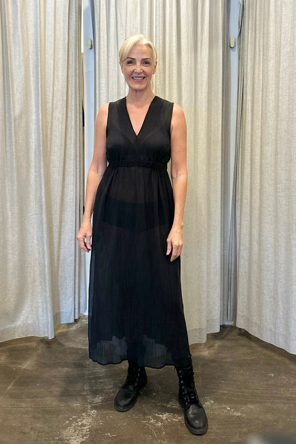 See through black dress organic cotton blend