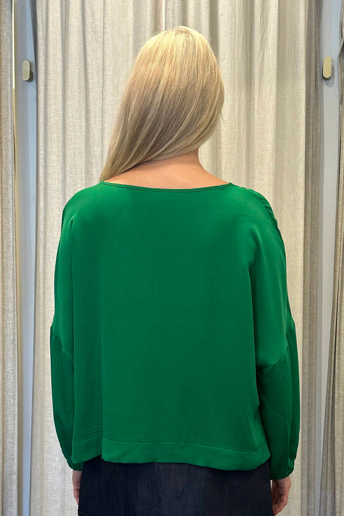 Byron Bay ethical fashion. Green long sleeved blouse