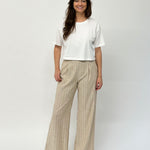 Linen pin striped pants made sustainably in Australia