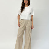 Linen pin striped pants made sustainably in Australia