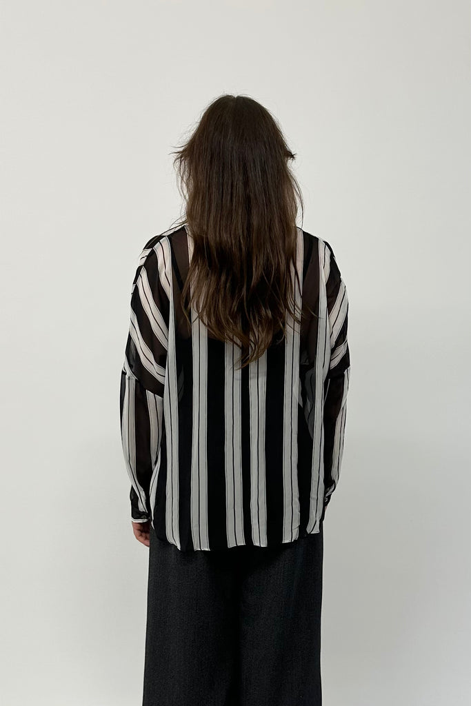 Rae’s Shirt Retro Stripe - Silk crepe BLACK AND WHITE