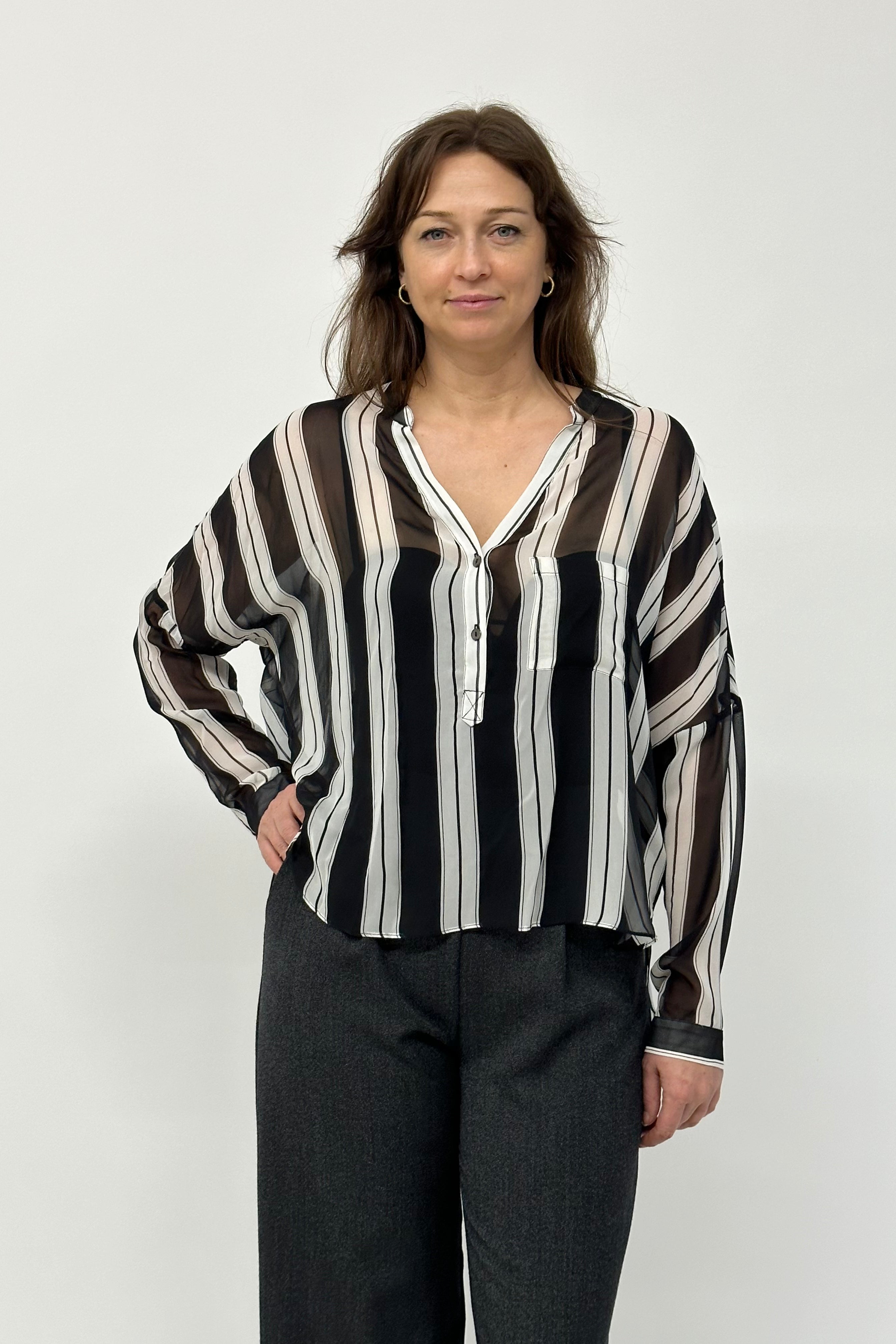 Striped silk chiffon shirt.  made in sydney with surplus fabric