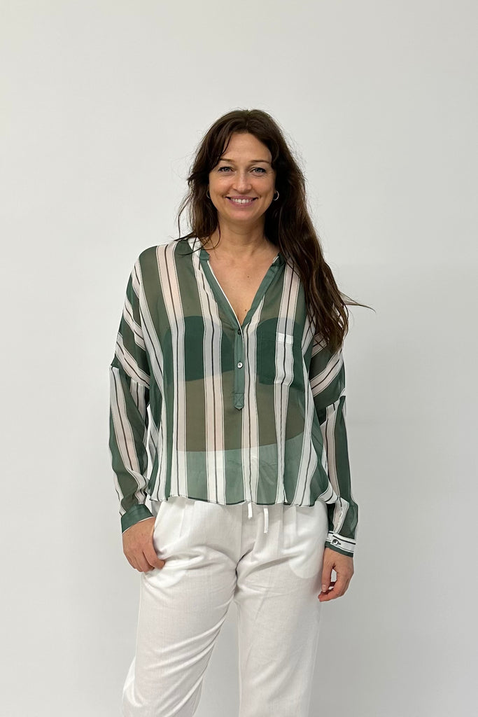 silk  chiffon striped shirt. Made in Australia, designed in byron bay