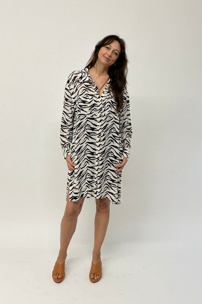 Knee length zebra print shirt dress
