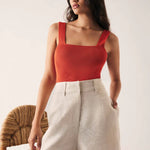 Natural linen high waisted short. Ethically made