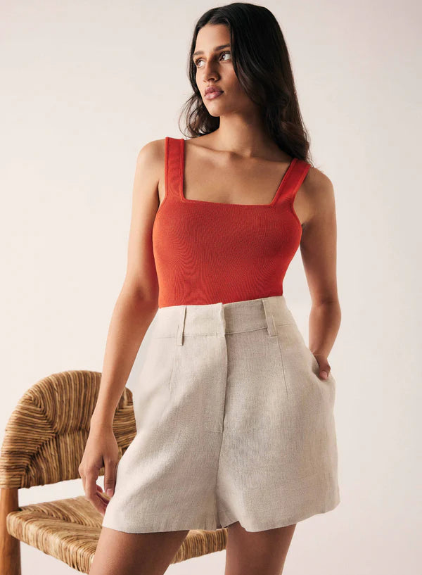 Natural linen high waisted short. Ethically made