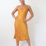 Gold silk bias cut dress