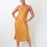 Gold silk bias cut dress