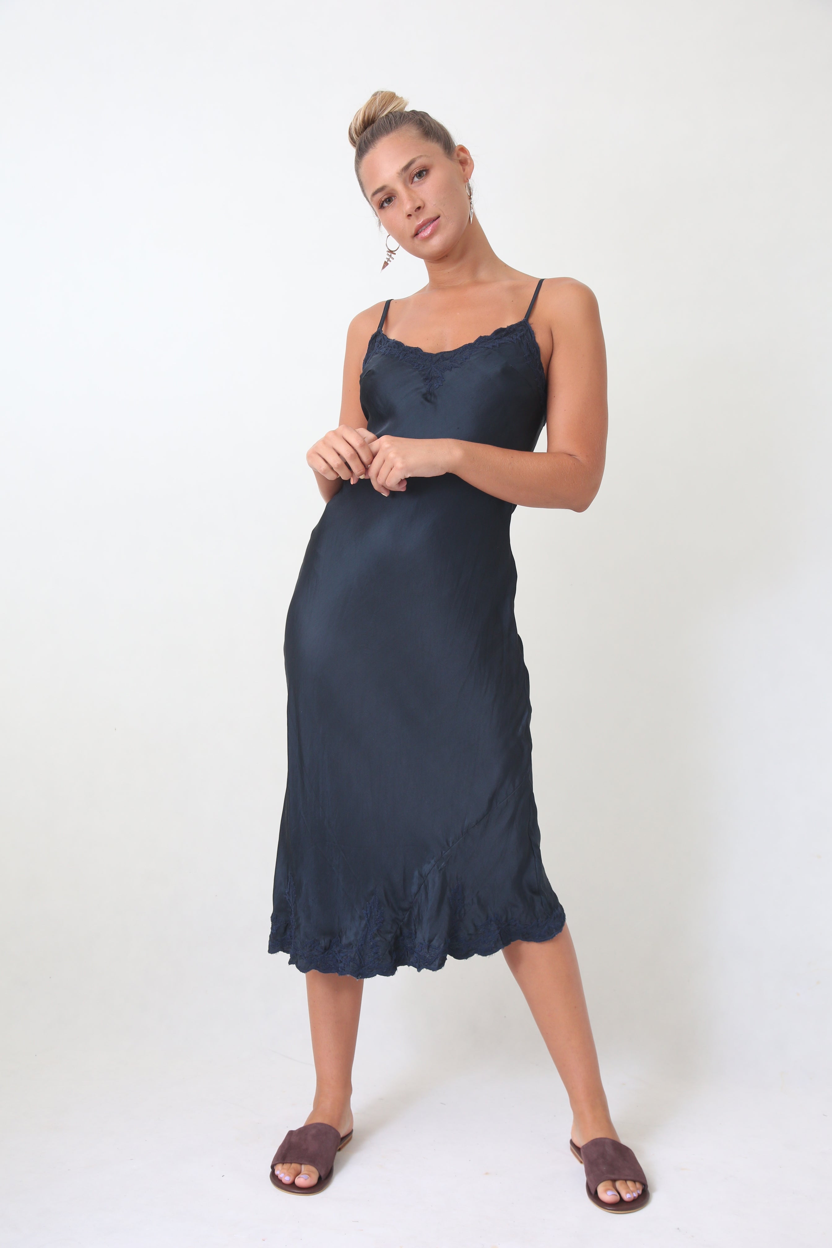 Navy silk slip dress Otomo 