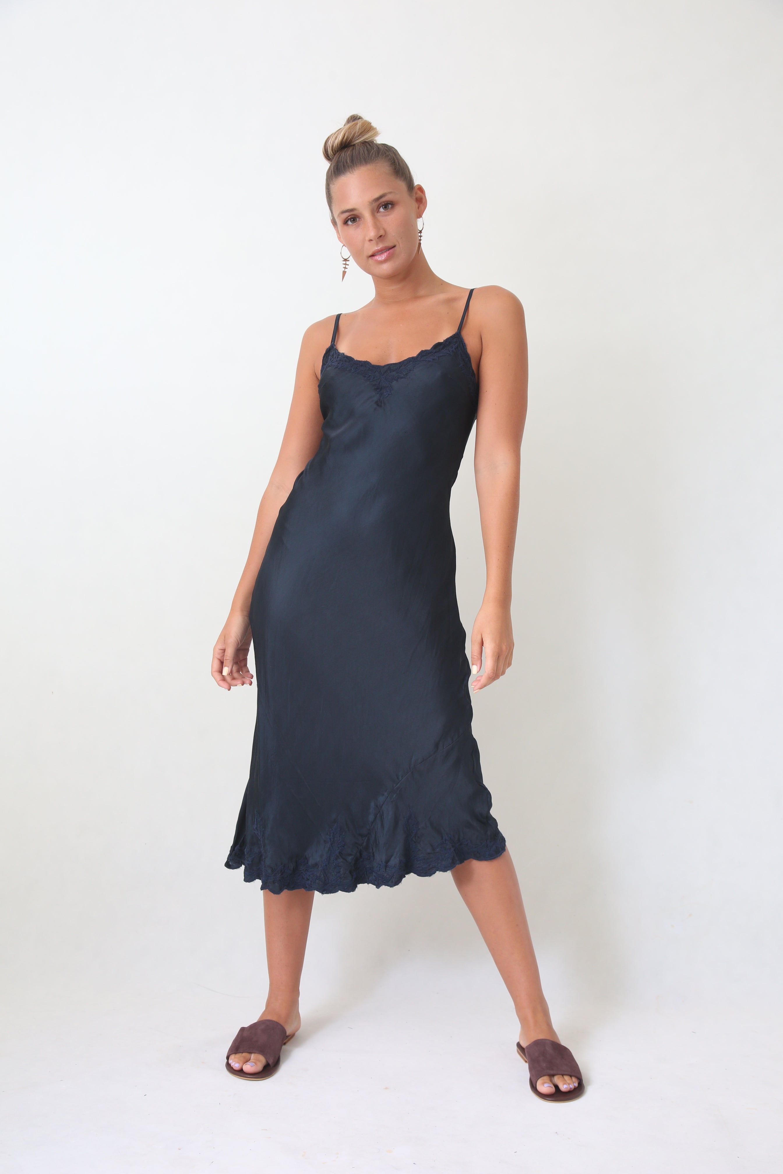 Embroidered silk bias cut dress Otomo 