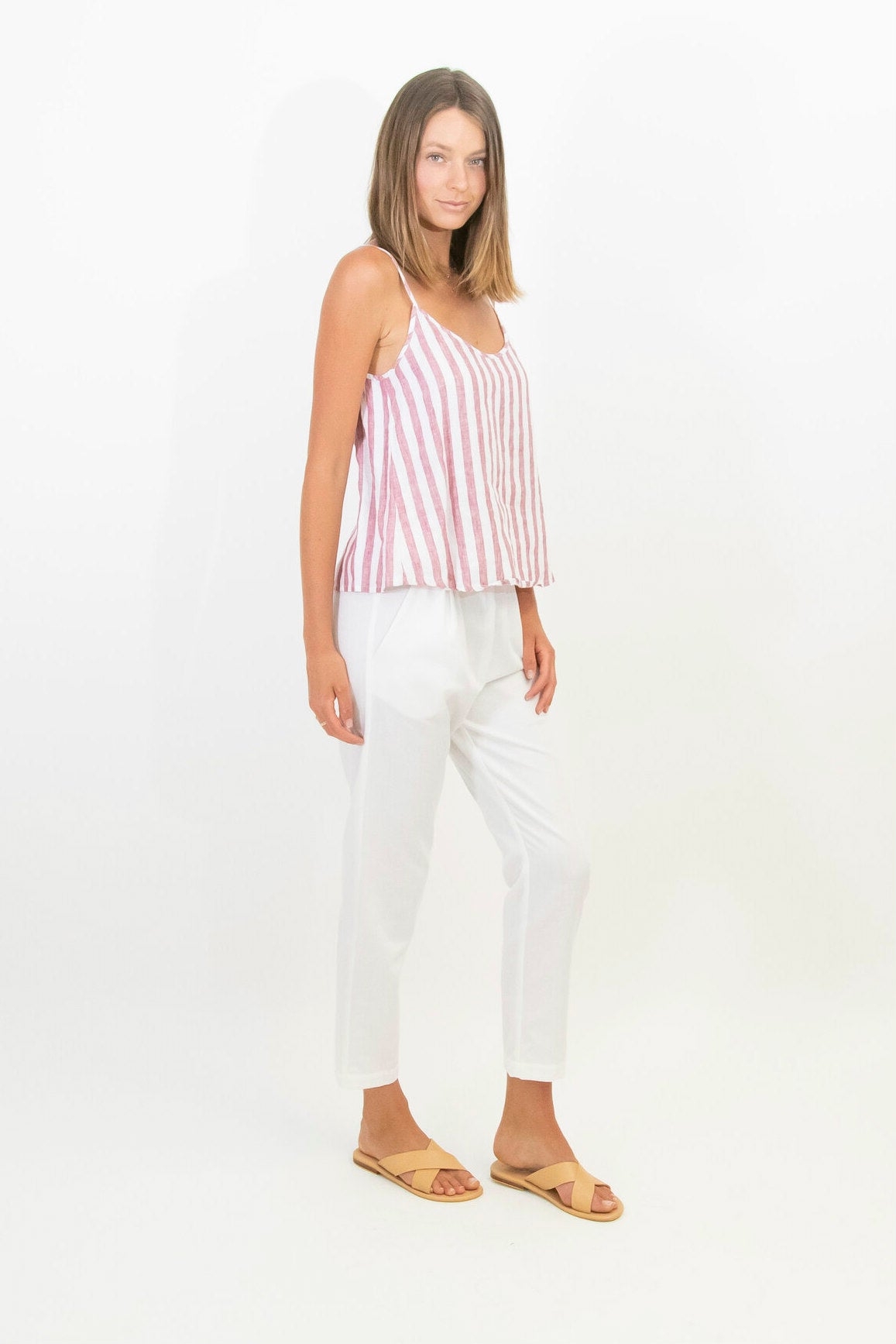 white cotton elastic waist pant ethical sustainable and made in australia