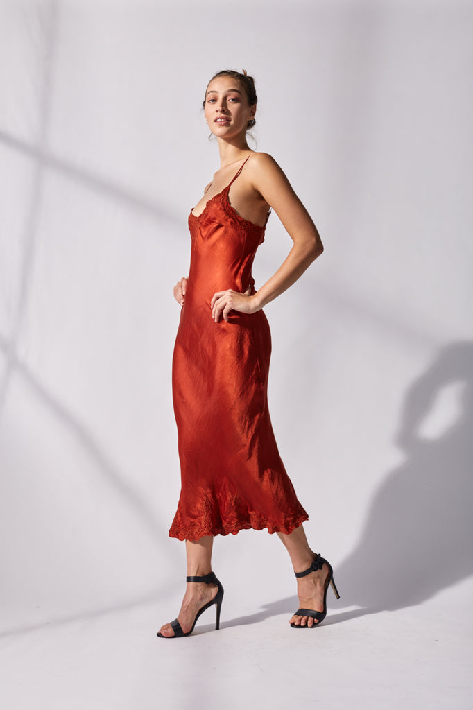 Flame red silk dress