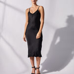 Silk bias dress with embroidered trim