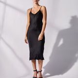 Silk bias dress with embroidered trim