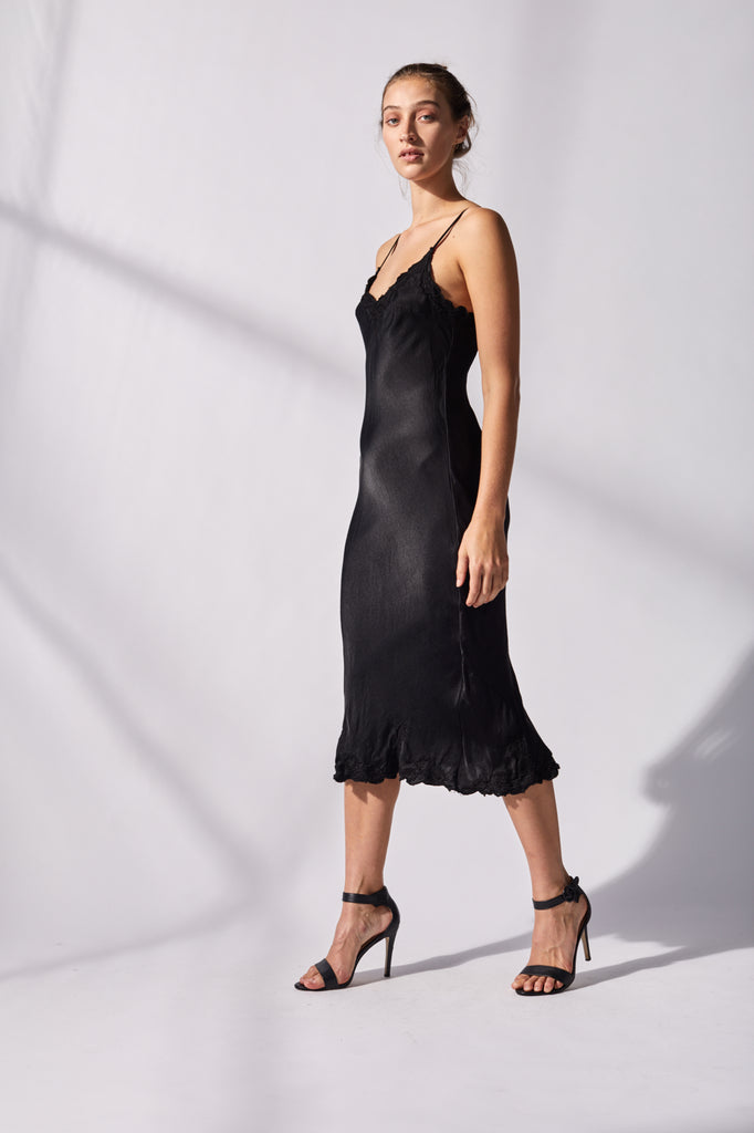 Black silk slip dress