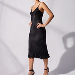 Otomo Bias cut silk dress with embroidered flowers