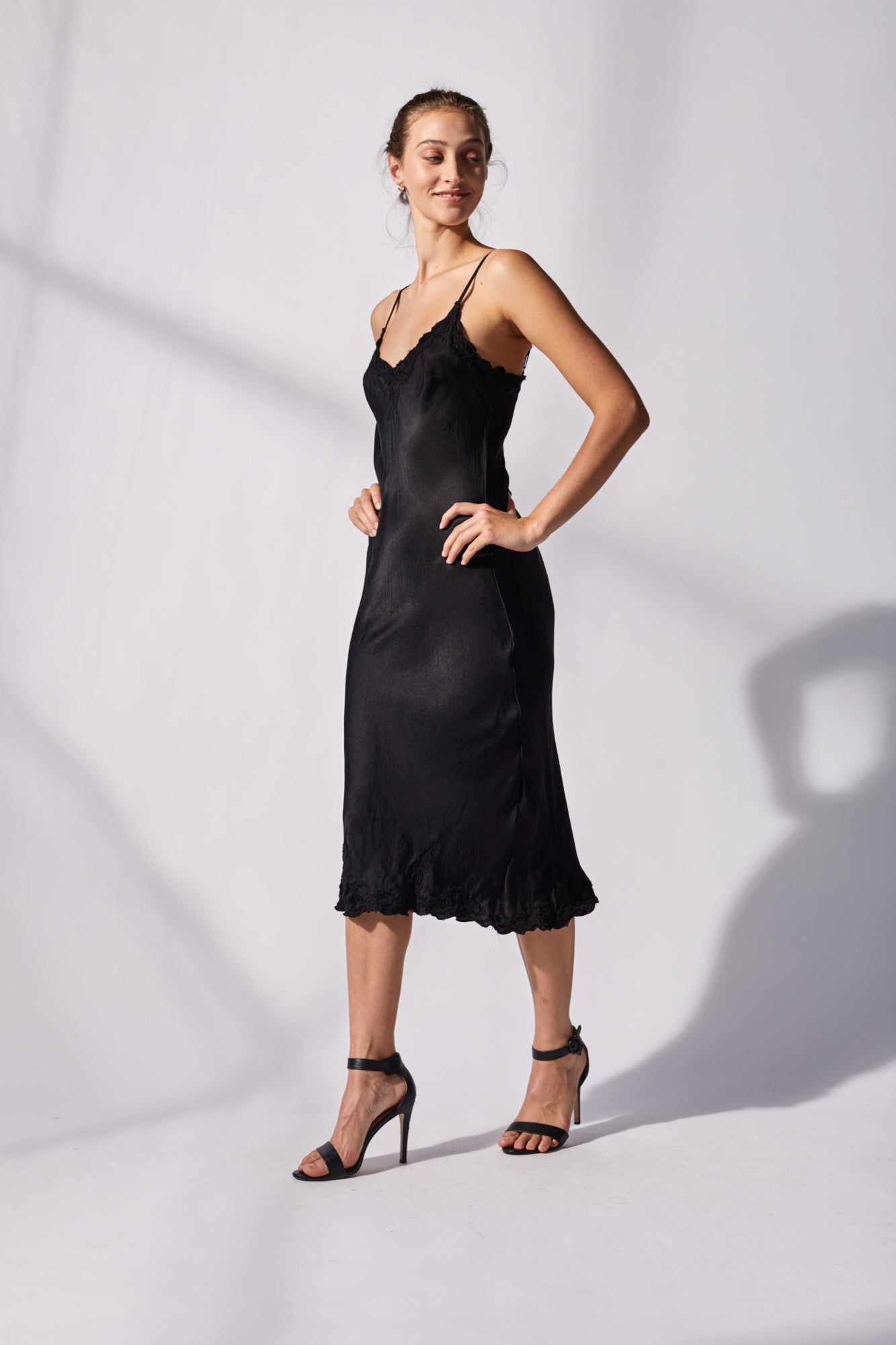 Otomo Bias cut silk dress with embroidered flowers