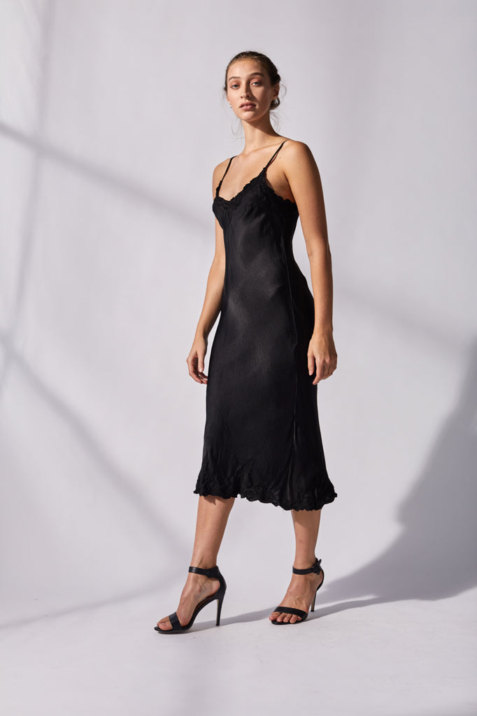 Black silk bias cut dress
