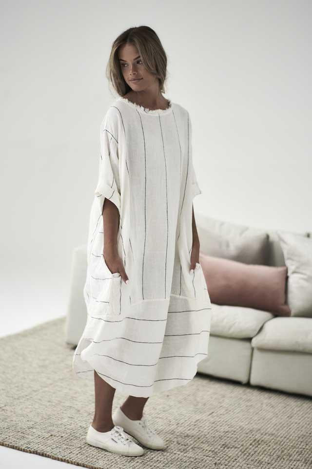 The Malle Linen Dress - Carter stripe