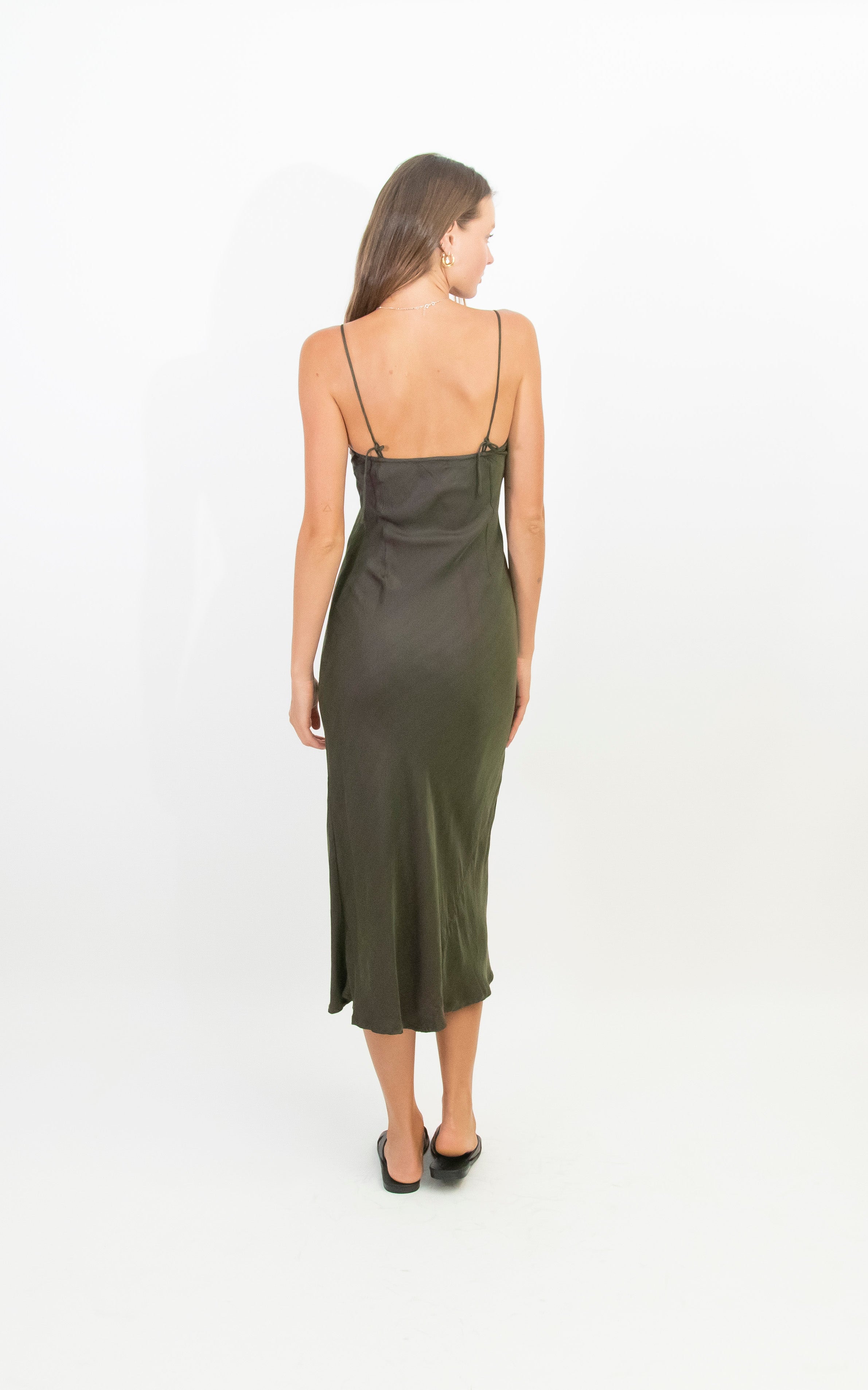 Bias cut full length dress with adjustable straps