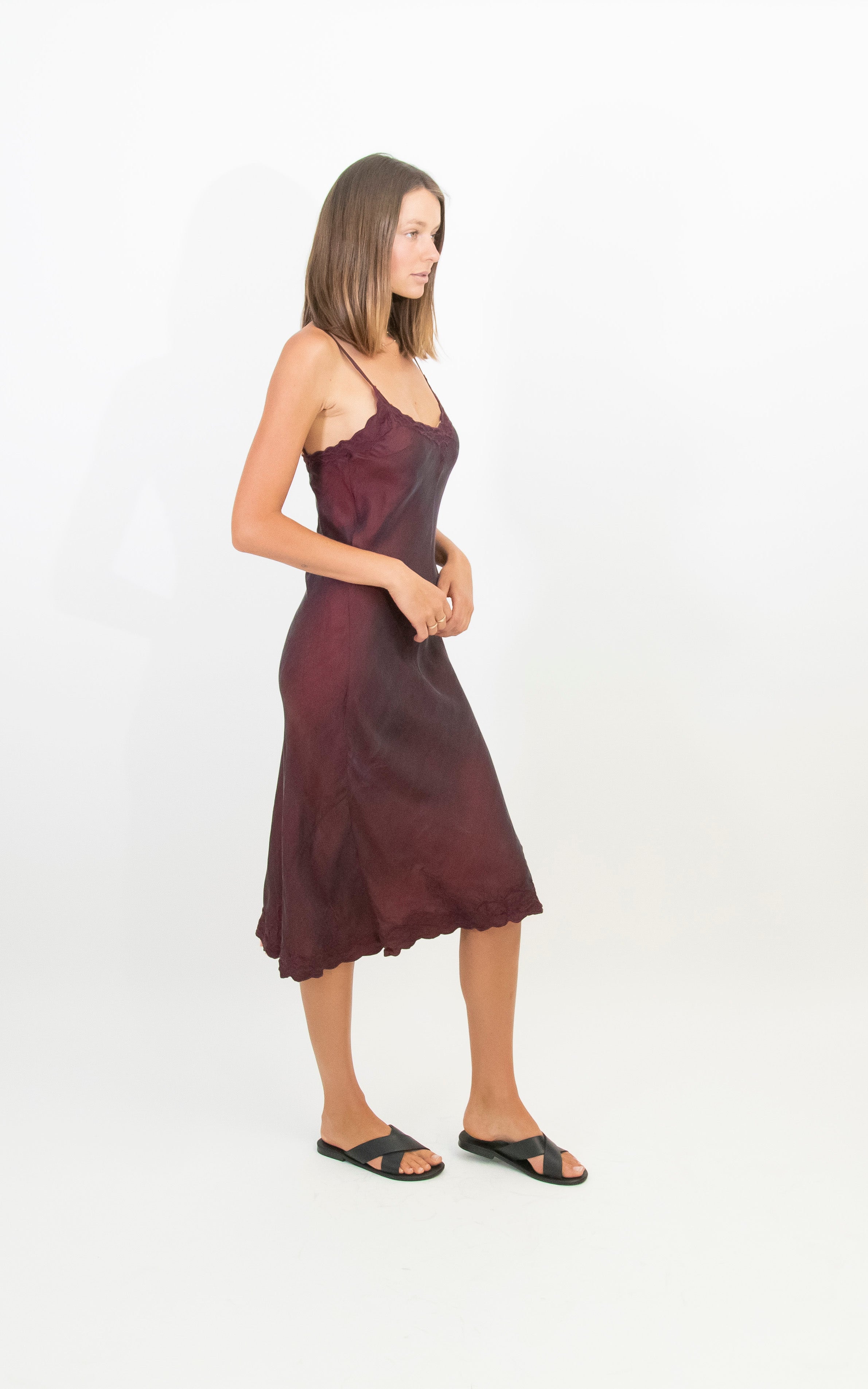 Burgundy silk bias dress Otomo 
