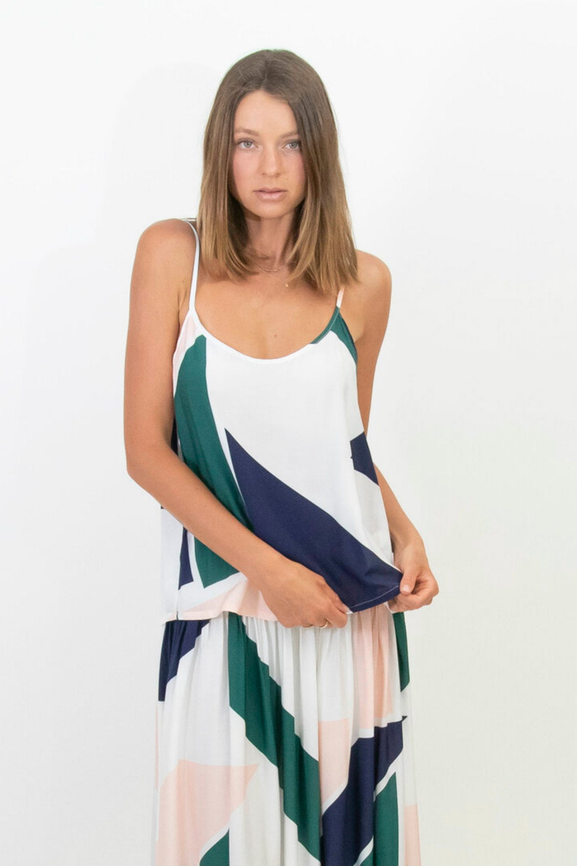 silk cotton mix cami in geometric print surplus sustainable fabric